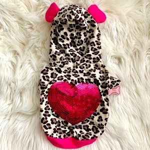 NWT Pet Dog Cheetah Heart Hoodie Small
